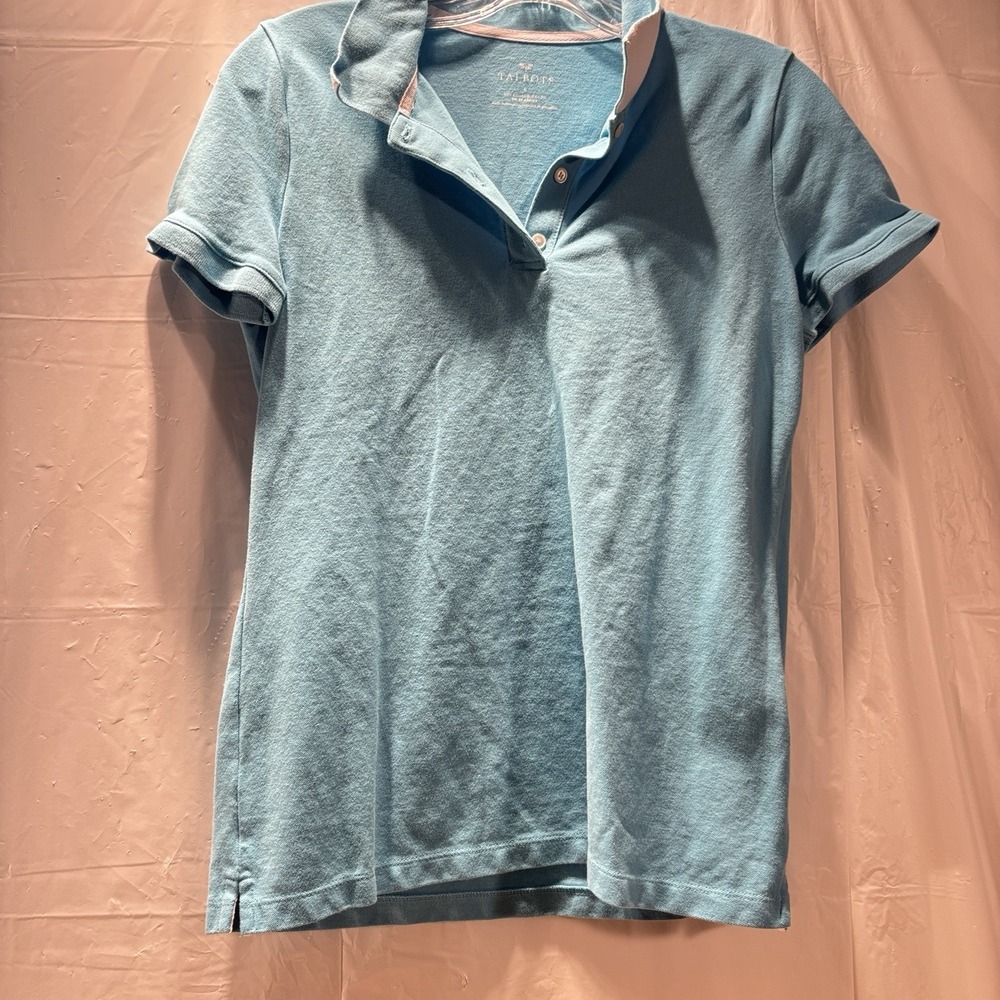 Talbots‎ Womens Blue 3 Button Up Small V-neck Polo Short Sleeve Collar
